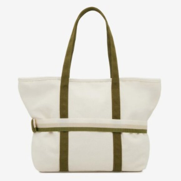 DSW Ivory/Green Canvas Tote Bag with Travel Band NWT - Picture 4 of 9